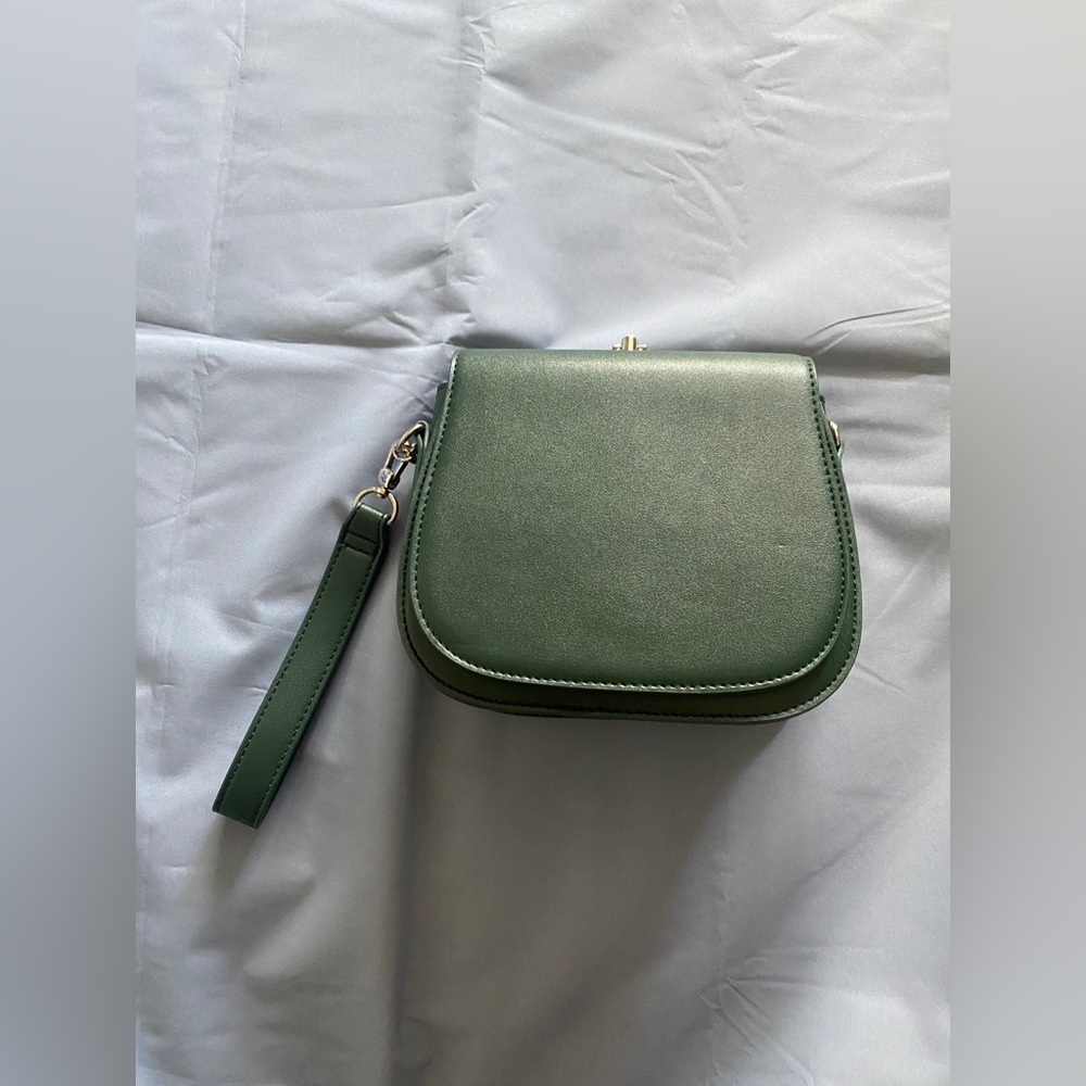 Miniso Japan Forest Green Mini Purse Bag with Silver Hardware and Magnetic Clasp